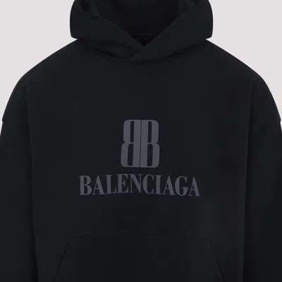 Balenciaga Black Hoodie With Fixed Hood And Logo Lettering On The Front In Cotton Man In Blue