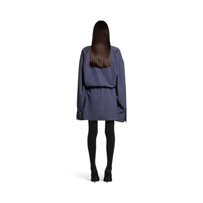 Balenciaga Elasticated Waistband Cotton Shirt Mini Dress In Blue