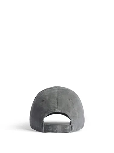 Balenciaga Tilted Typo Distressed Cotton Twill Baseball Cap In Gray