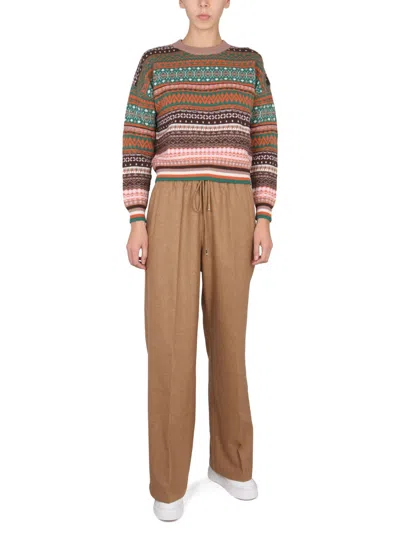 Ballantyne Multicolor Cross-neck Knitwear With Ribbed Accents In Multi