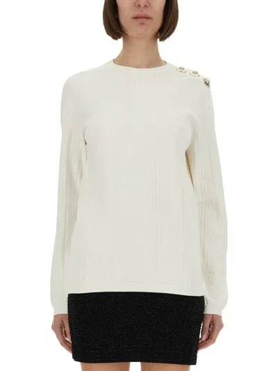 Balmain Beige Viscose Polyester Sweaters In White
