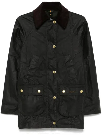 Barbour Modern Beadnell Corduroy-collar Waxed-cotton Coat In Black