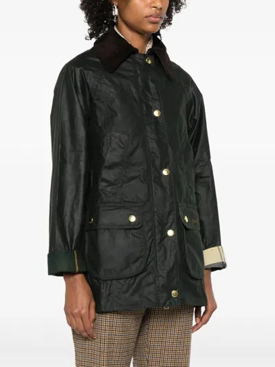 Barbour Modern Beadnell Corduroy-collar Waxed-cotton Coat In Black