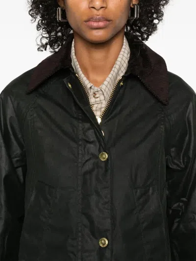 Barbour Modern Beadnell Corduroy-collar Waxed-cotton Coat In Black