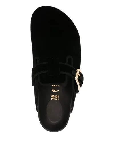 Birkenstock Boston Big Buckle Velvet Mule In Black