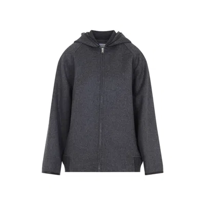 Bottega Veneta Double Wool Blouson Jacket With Leather Trims In Gray