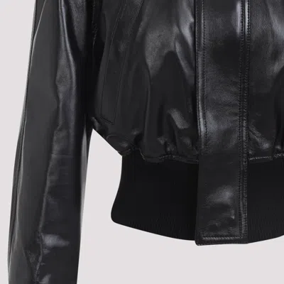 Bottega Veneta Short Lamb Leather Bomber Jacket In Black