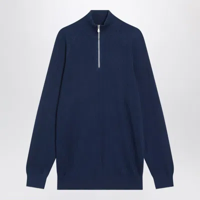 Brunello Cucinelli Half-zip Ribbed Sweater In Blue