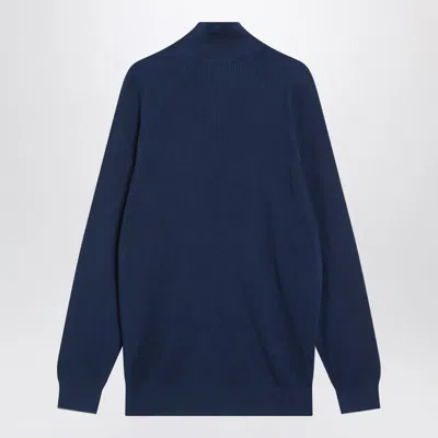 Brunello Cucinelli Half-zip Ribbed Sweater In Blue