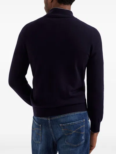 Brunello Cucinelli Cashmere Sweater With Half Zip In Blue