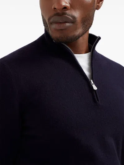 Brunello Cucinelli Cashmere Sweater With Half Zip In Blue