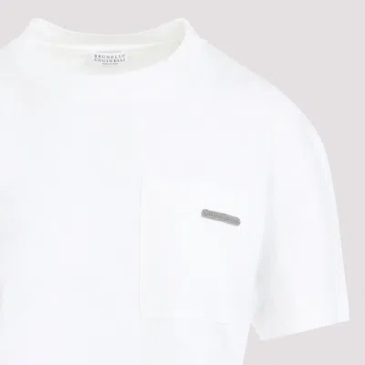 Brunello Cucinelli Chest Pocket Round Neck Short Sleeve T-shirt In White