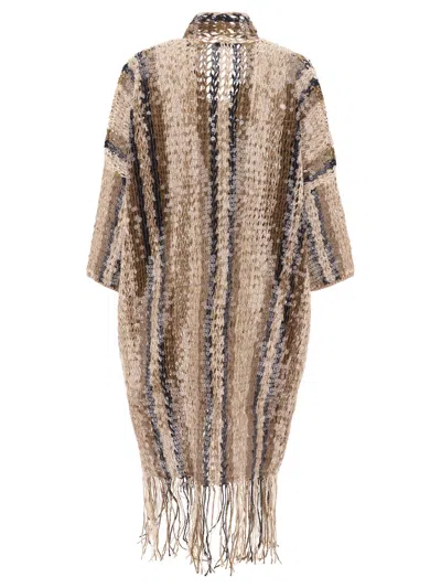Brunello Cucinelli Open-knit Brown Knitwear With Fringe Detailing In Multi