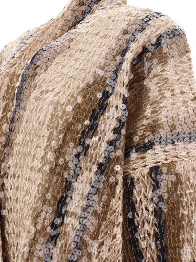 Brunello Cucinelli Open-knit Brown Knitwear With Fringe Detailing In Multi