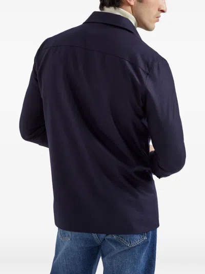 Brunello Cucinelli Virgin Wool Flannel Overshirt With Pockets In Black