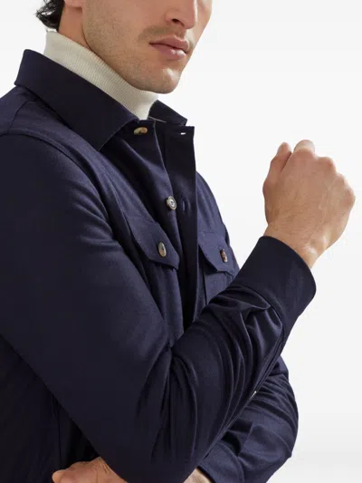 Brunello Cucinelli Virgin Wool Flannel Overshirt With Pockets In Black