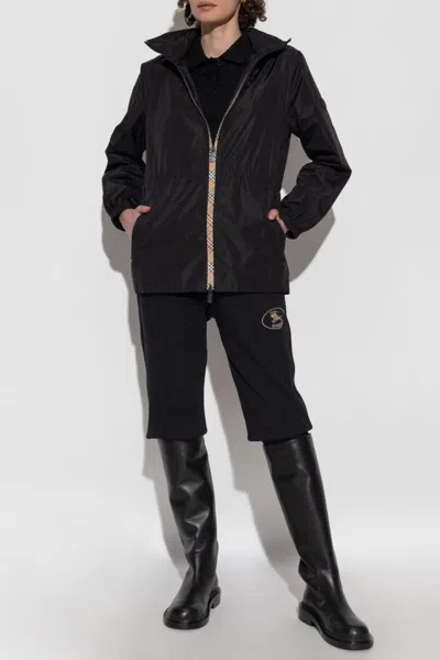 Burberry Nylon Parka With Elastic Cuffs And High Collar In Black