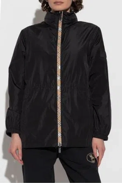 Burberry Nylon Parka With Elastic Cuffs And High Collar In Black