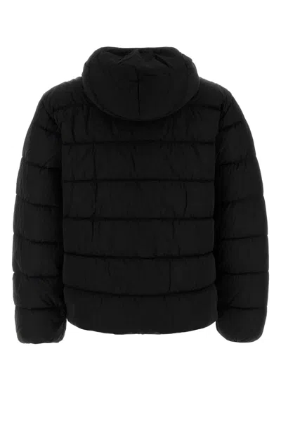 C.p. Company Men Black Down Jacket With Fixed Hood With Googles Detail In Tech Fabric Man In Black
