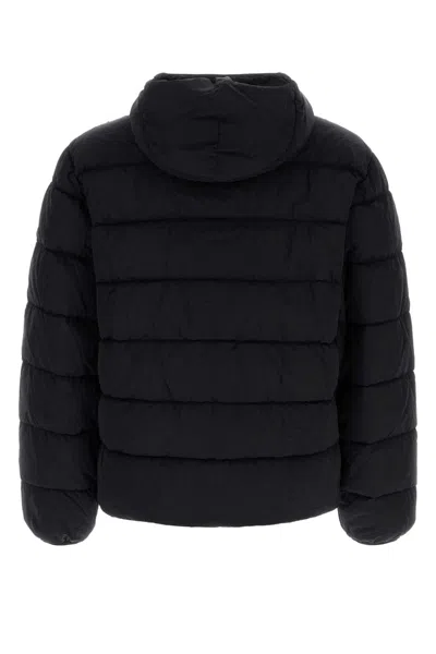C.p. Company Men Black Down Jacket With Fixed Hood With Googles Detail In Tech Fabric Man In Black