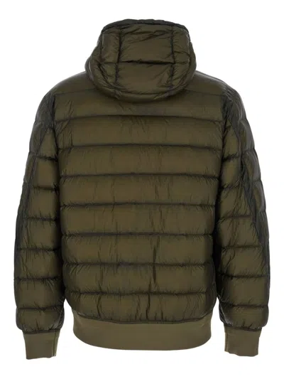 C.p. Company Men Green Down Jacket With Fixed Hood And Goggle Detail In Tech Fabric Man In Green