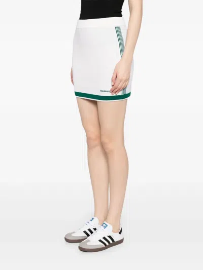 Casablanca Wool Knit Tennis Mini Skirt In White