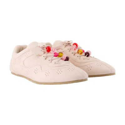 Cecilie Bahnsen Beaded Lace-up Leather Sneakers In Pink
