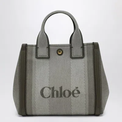 Chloé Carry Small Tote Bag In Dark Green Striped Canvas