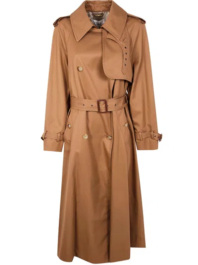 Chloé Long Water-repellent Beige Trench Coat In Cotton Gabardine In Brown