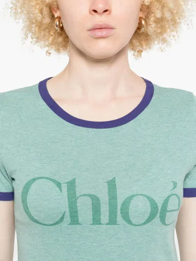 Chloé Fitted Logo T-shirt In Cotton-mix Jersey In Blue