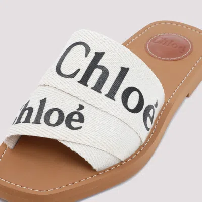 Chloé Woody Flat Logo Ribbon Slide Sandals In White
