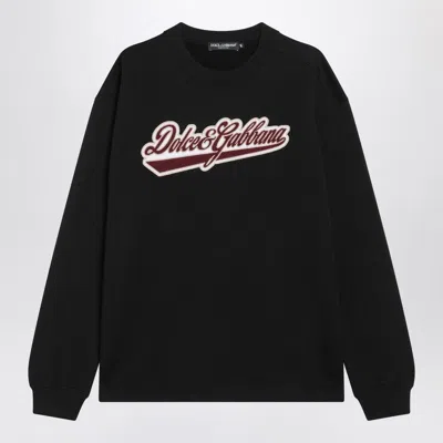 Dolce & Gabbana Dolce&gabbana Black Cotton Sweatshirt With Logo Patch In Black