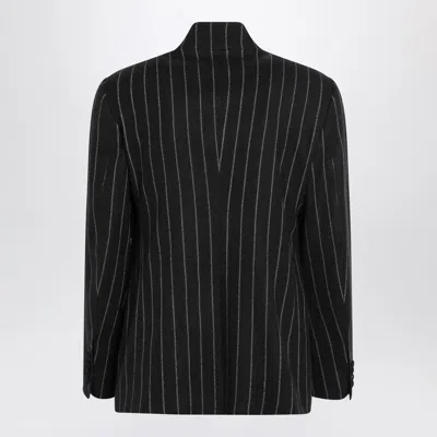 Dolce & Gabbana Pinstripe Wool Blend Single Breasted Coat In Black