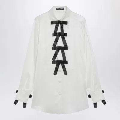 Dolce & Gabbana Dolce&gabbana White Silk Shirt With Bows In White