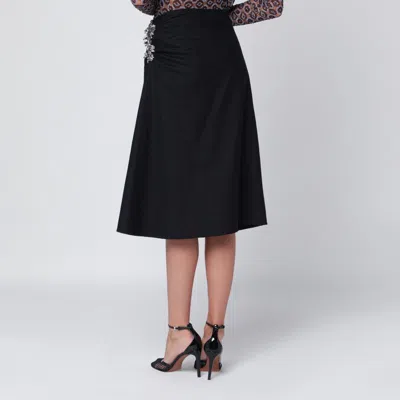 Dries Van Noten Navy Blue Draped Skirt With Brooch In Black