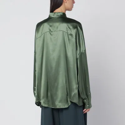 Dries Van Noten Oversized Silk Shirt In Khaki Color Women In Green