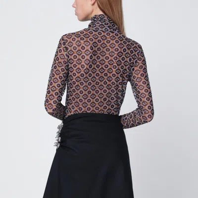 Dries Van Noten Semi-transparent Brown Print Turtleneck Jumper