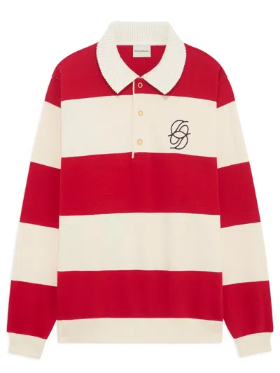 Drôle De Monsieur Striped Long Sleeve Polo Shirt With Embroidery In Multi
