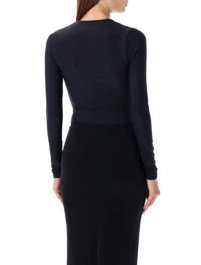 Éterne Eterne Long Sleeve Deep V Body Suit In Black