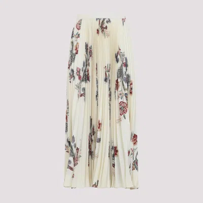 Etro Pleated Midi Skirt With Floral Print In Neutral