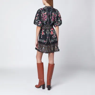 Farm Rio Belle Garden Floral-print Cotton-blend Mini Dress In Black
