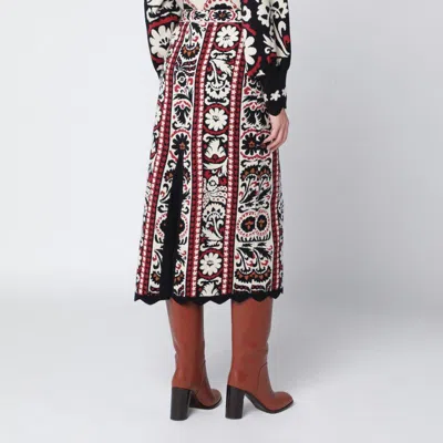 Farm Rio Embroidered Midi Skirt With Scalloped Hem In Multi