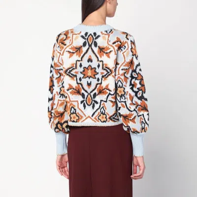 Farm Rio Light Blue Sweater With Tapestry Detail In Gray