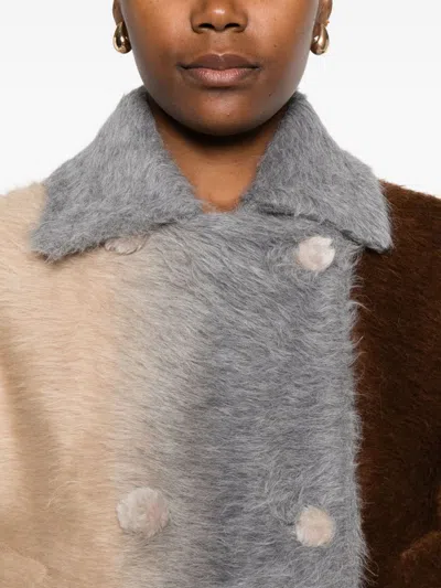 Fendi Wool Coat With Button Embellishments And Pockets In Brown