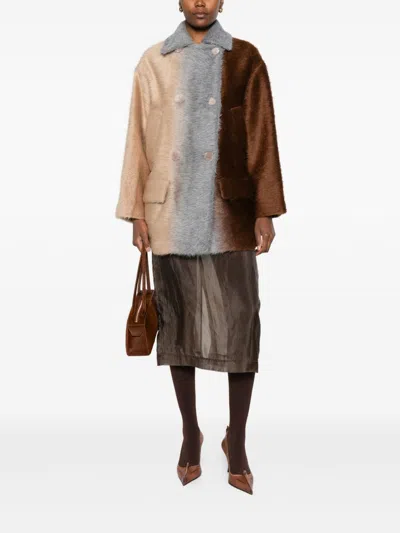 Fendi Wool Coat With Button Embellishments And Pockets In Brown