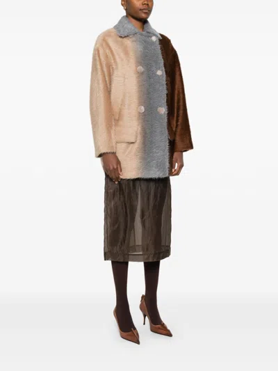 Fendi Wool Coat With Button Embellishments And Pockets In Brown