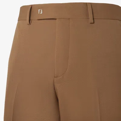 Fendi Men Beige Pants With Belt Loops And Ff Plaque On The Loop In Wool Woman In Brown