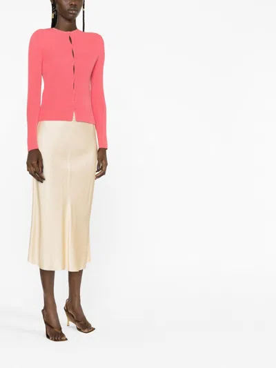 Fendi Ribbed Texture Long Sleeves Round Neck In Pink