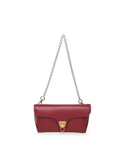 Coccinelle Double Beat Medium Leather Bag In Burgundy
