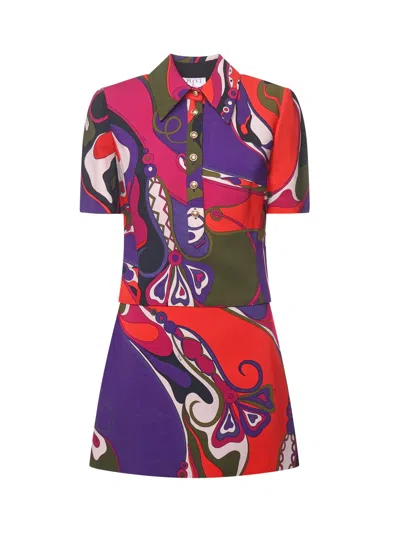 Pucci Fitted Waist Mini Dress With Button Accents In Multi